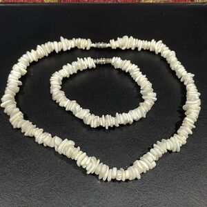WHITE Sea Shell Boho Necklace Bracelet Set